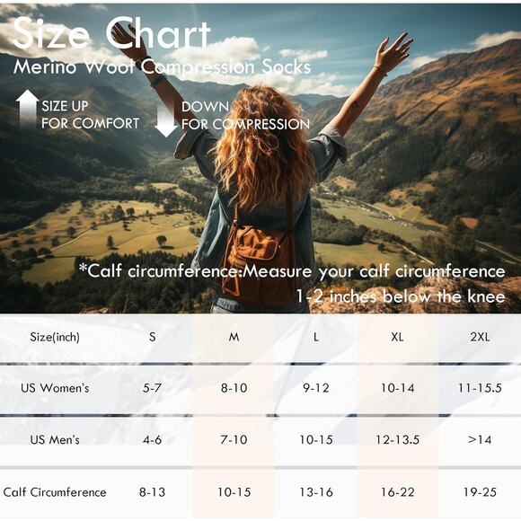 Wool Compression Socks for Women Men Wide Calf Plus Size Cushion Arch Support - Picture 4 of 6